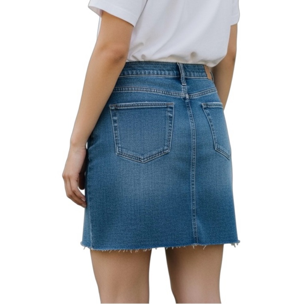 J. Crew Blue Denim Mini Skirt with Red Floral Embroidery - Picture 3 of 6